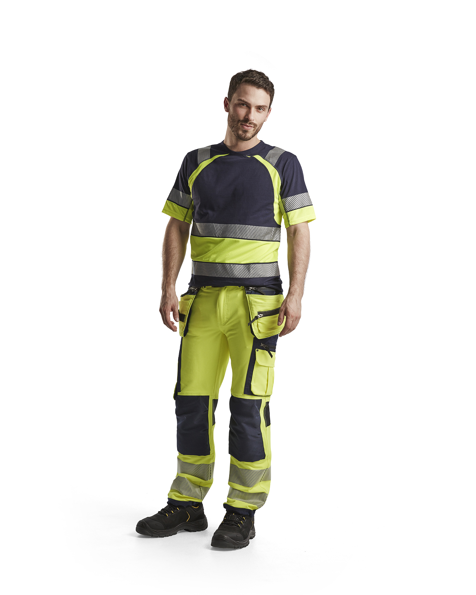 T-shirt de travail haute-visibilité - Marine/Jaune fluo image