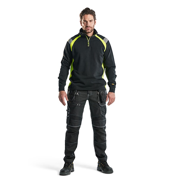 Blåkläder Sweatshirt Half Zip, Marine/Hi-Vis gelb