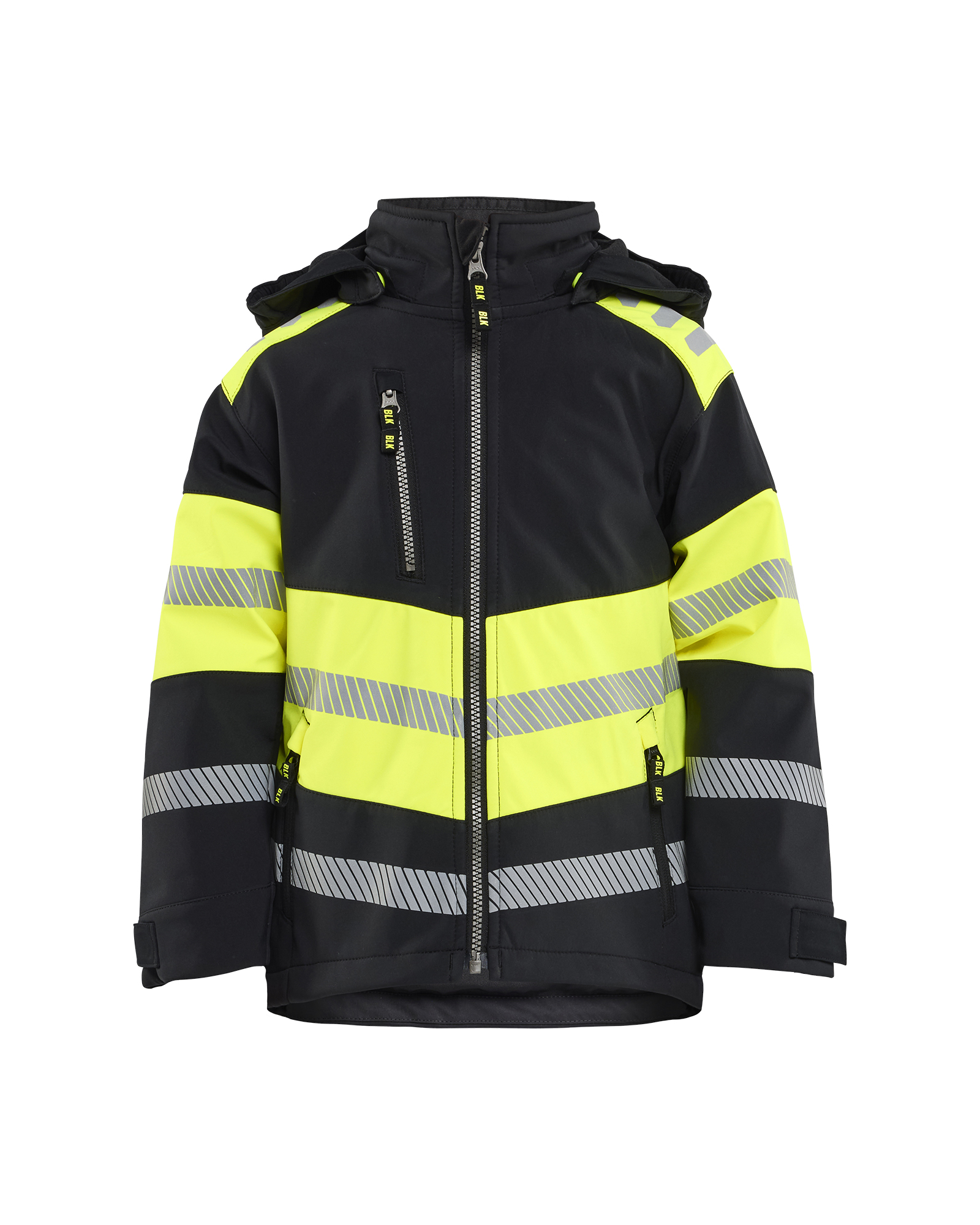 Veste de travail Softshell à capuche enfant - Noir/Jaune fluo image