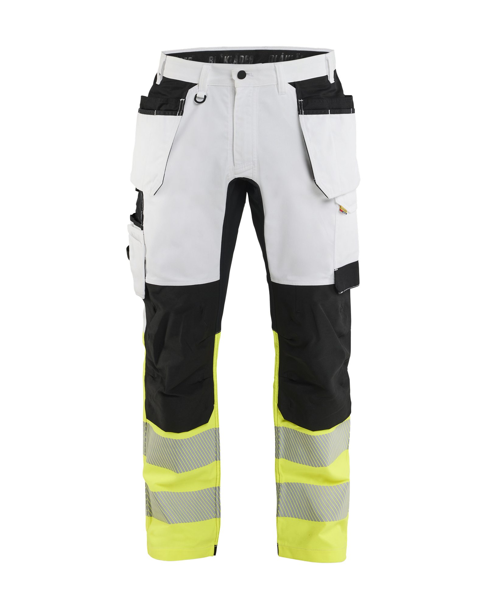 Pantalon de travail peintre haute-visibilité poches flottantes - Blanc/Jaune fluo image