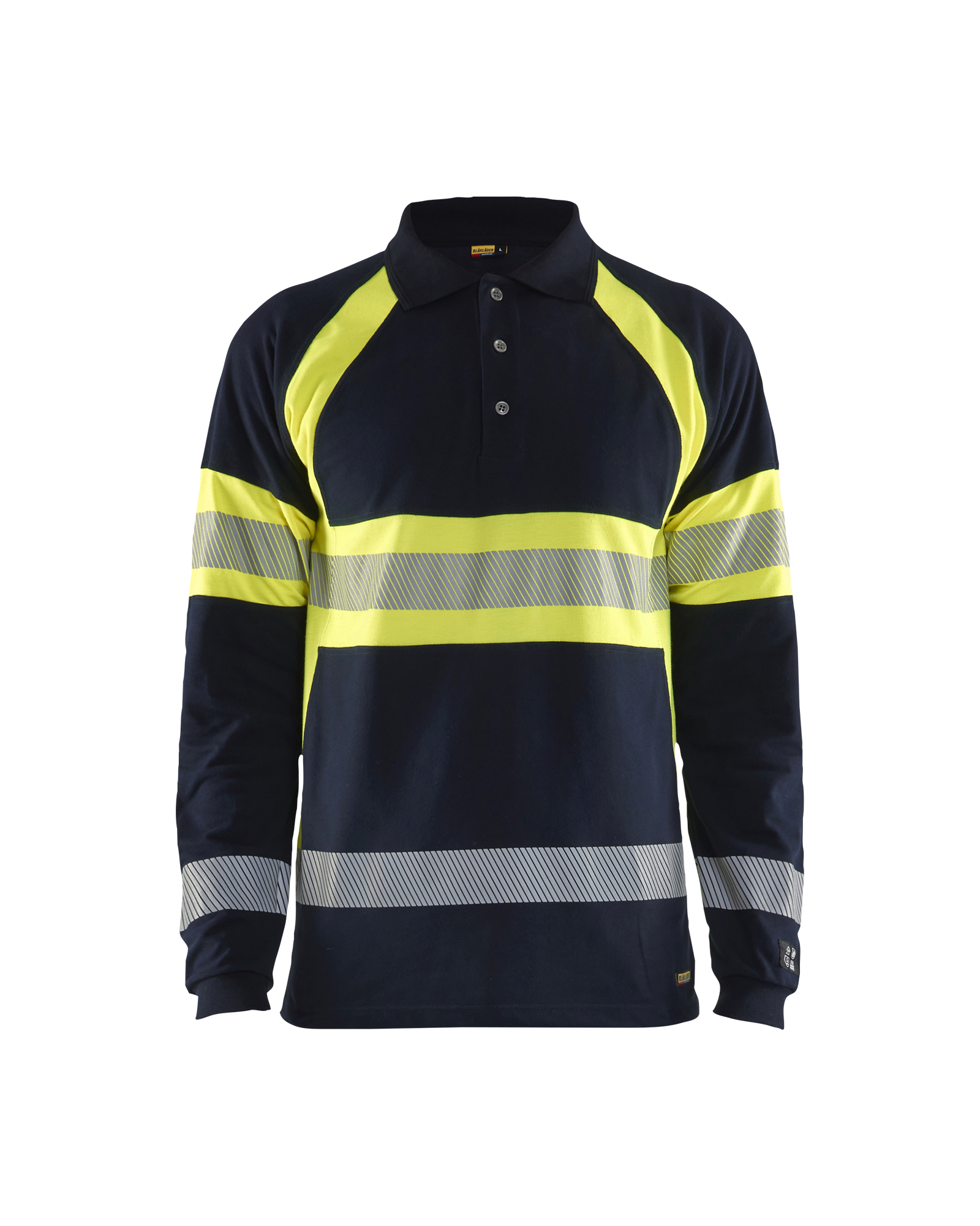 Polo de travail piqué manches longues multinormes - Marine/Jaune fluo image