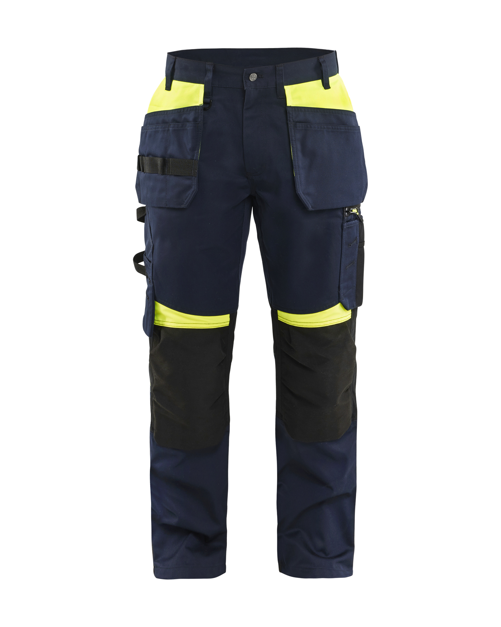 Pantalon de travail artisan avec poches flottantes - Bleu marine/Jaune fluo image